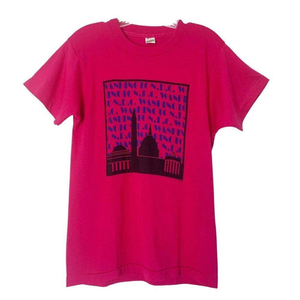 Vintage 50/50 Made in the USA Single Stitch Bright Fuchsia Pink Graphic T-Shirt